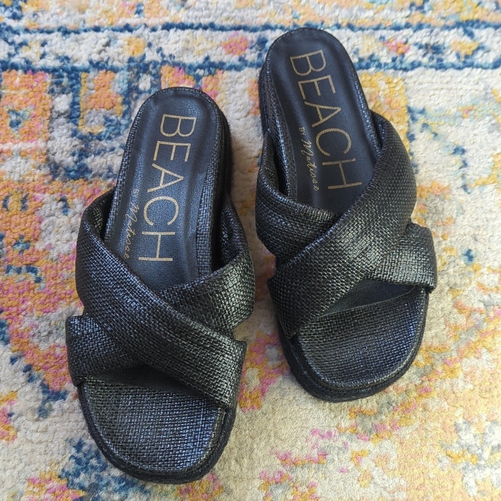 Beach By Matisse Hali Woven Raffia Slip On Espadrille Platform Sandals Black 9